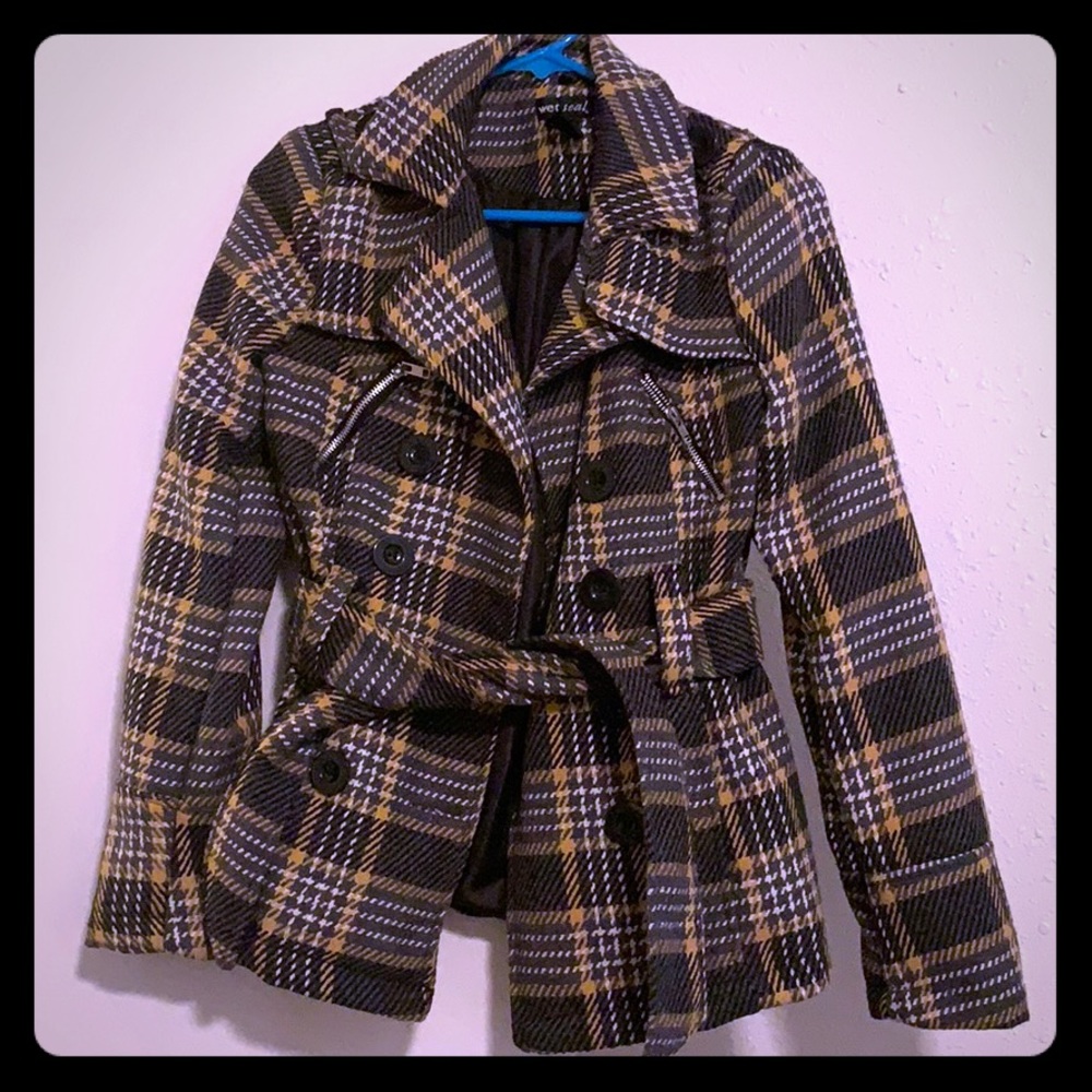 Cute black/white/gray/yellow French style pea coat